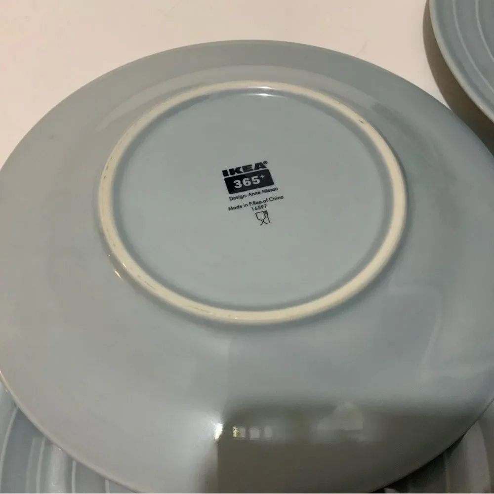 Lot of 4 Ikea 365+ Anne Nilsson Light Blue Circles Stripes Salad Plates 8.5